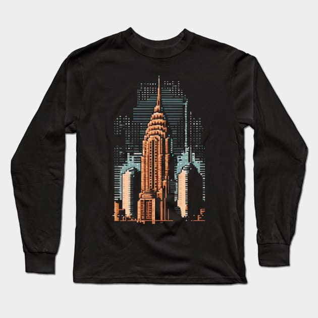 Chrysler Building Pixel Art Long Sleeve T-Shirt by Pixel-Eye